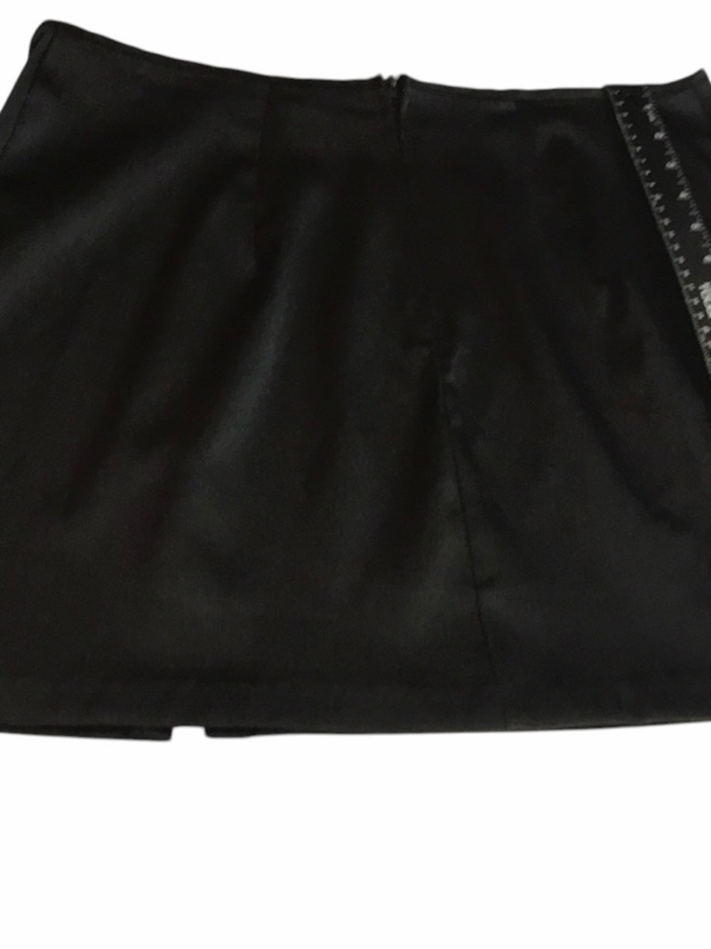 Siren size 13 black satin mini 2 front slits back zipper fits 10-12
